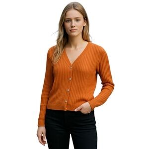 Brooks Brothers Women’s Minimalist Orange V-Neck Silk/Cardigan Sweater Size: L